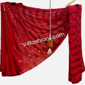 Red Sequins pure Georgette Saree