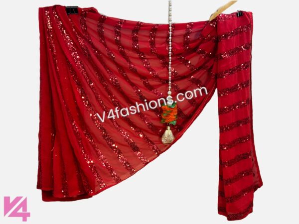 Red Sequins pure Georgette Saree