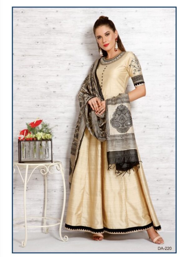 Beige color Art Silk- 3 Piece gown style suit