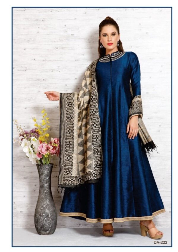 Peacock Blue color Art Silk- 3 Piece gown style suit