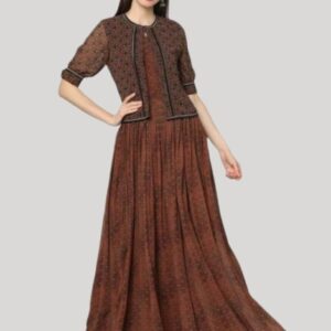 Brown color Casual Dress with detachable Jacket