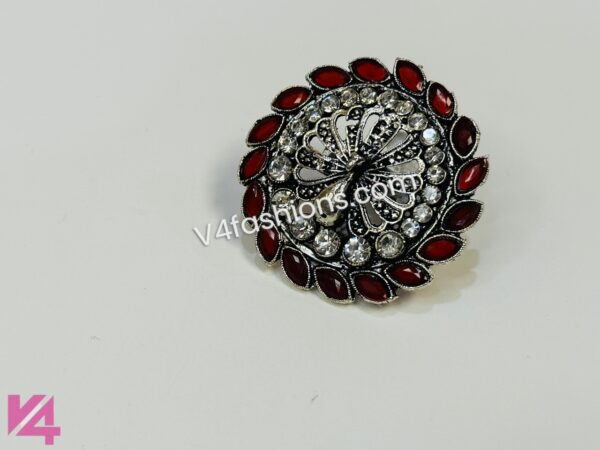 Red Kundan peacock Finger ring