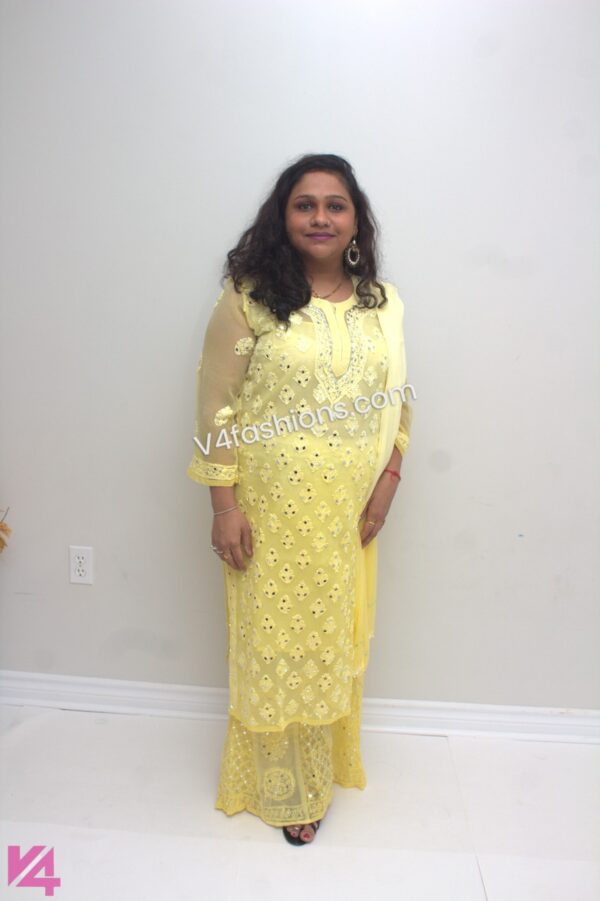 Yellow 3 Piece chikankari Mirror suit 2