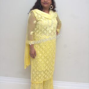 Yellow 3 Piece chikankari Mirror suit