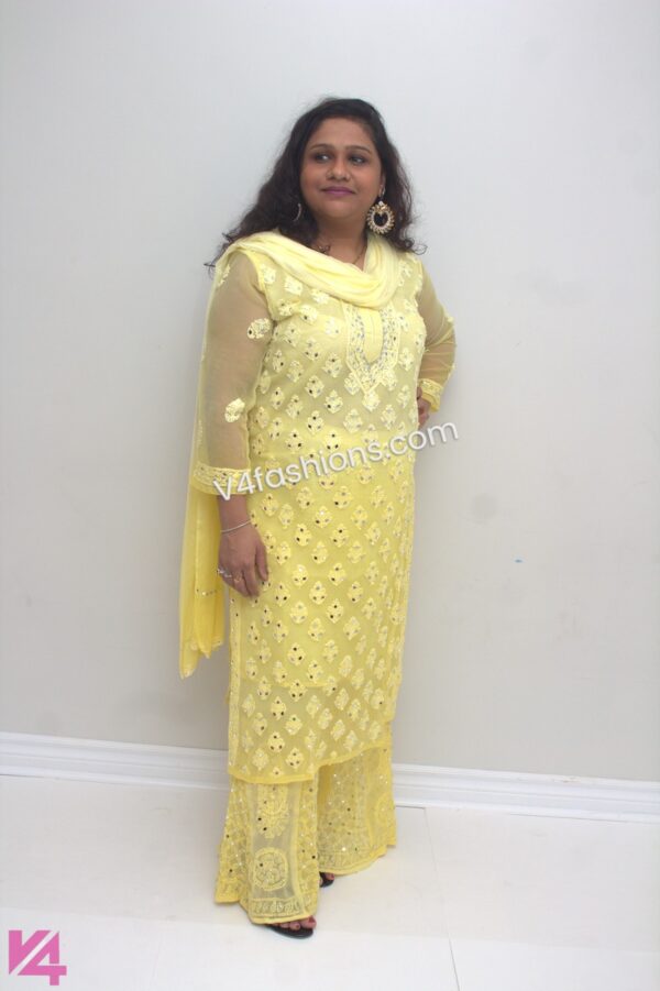 Yellow 3 Piece chikankari Mirror suit