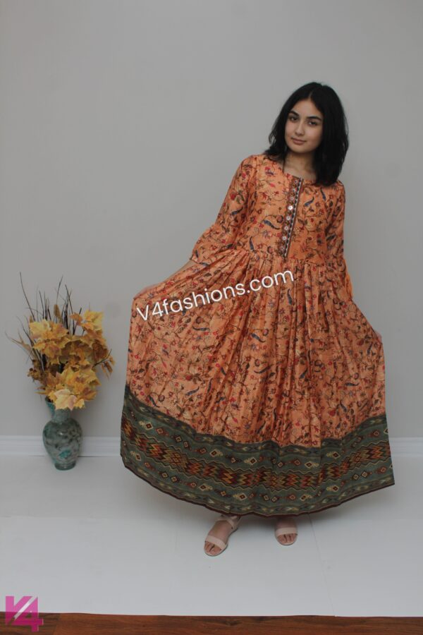 Orange art silk long Gown 3