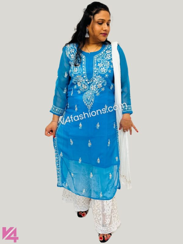 Firozi Chikankari embroidery 3 pcs suit 2