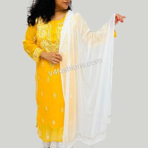 Mustard Chikankari embroidery 3 pcs suit