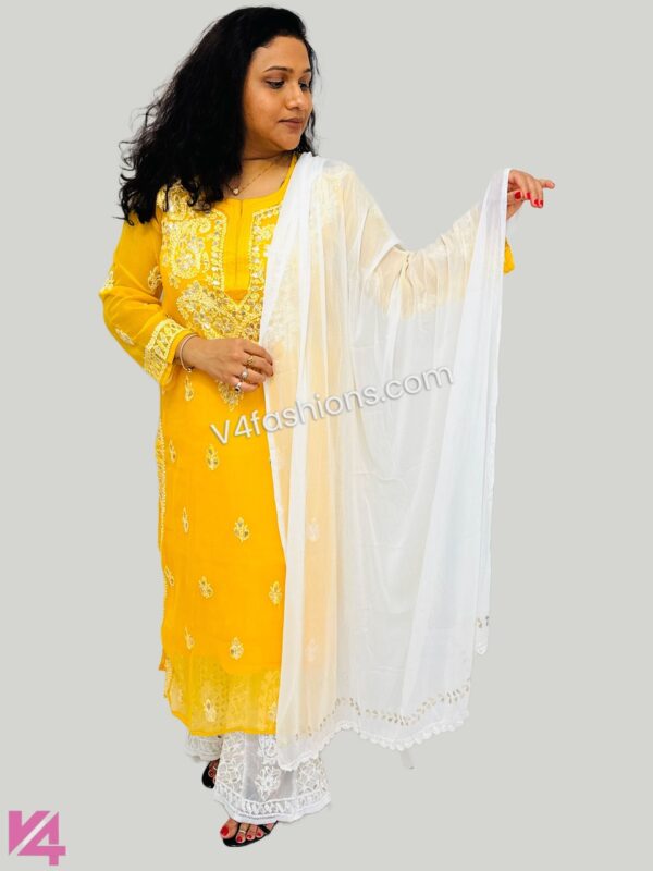 Mustard Chikankari embroidery 3 pcs suit