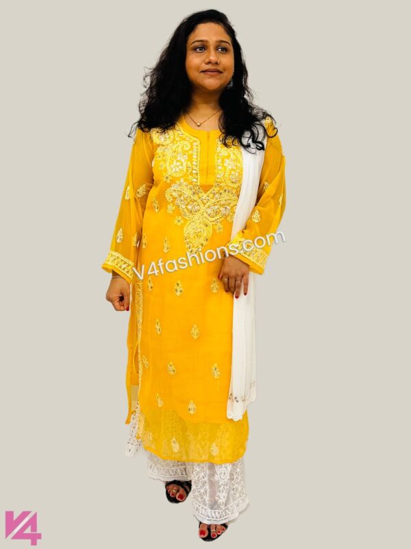 Mustard Chikankari embroidery 3 pcs suit 2