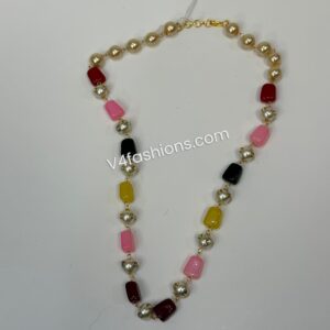 Multicoloured Stone & Pearl necklace