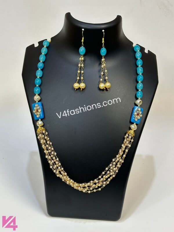 beautiful Skyblue stone - pearl long necklace