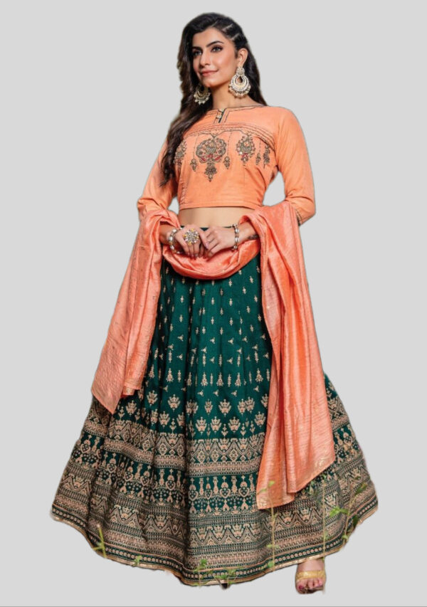 Orange pure cotton silk Lehenga choli with fine Embroideray