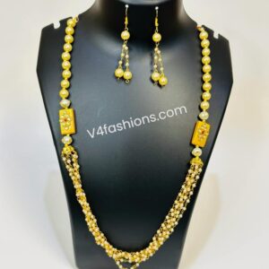 beautiful yellow stone - pearl long necklace
