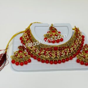 3 Piece red color Monalisa pearl Choker Necklace