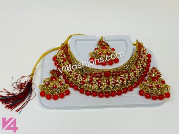 3 Piece red color Monalisa pearl Choker Necklace