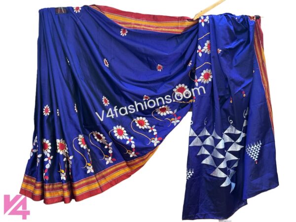 Royal Blue pure cotton Nath designer Saree