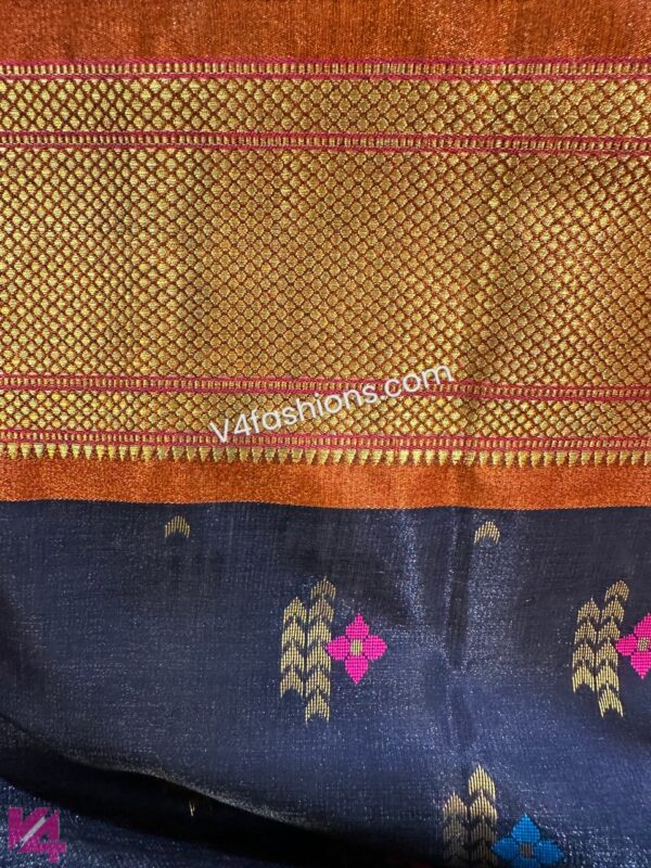 Black Pure Cotton silk Patola print Paithani Saree 3