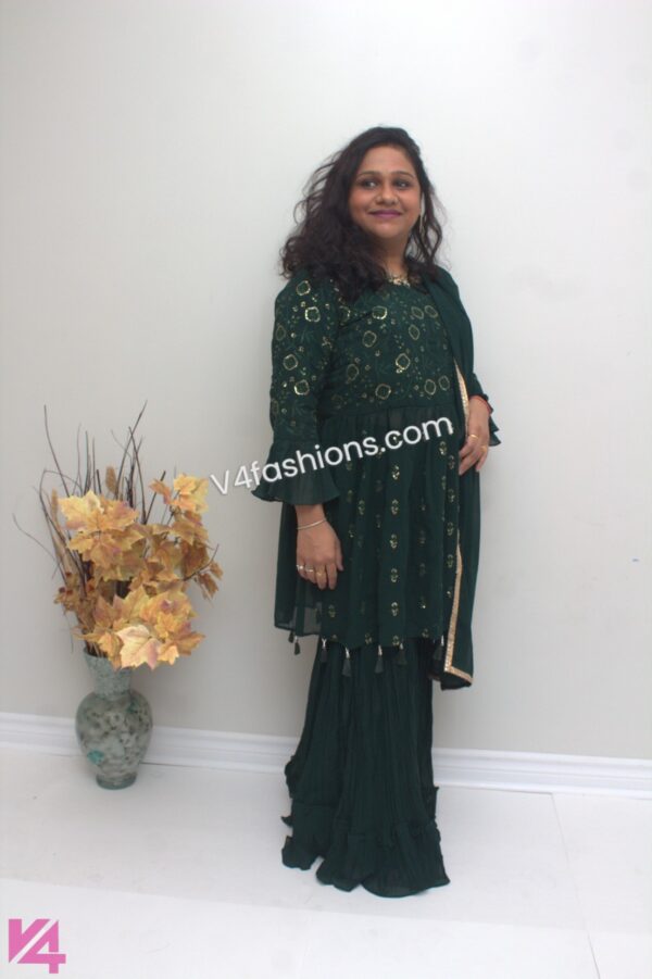 Bottle green sequence work sharara suit 2