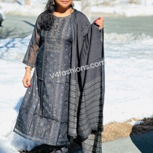 Black cotton Silk 3 pcs kurta Set