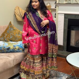 Pakistani sharara suit* Pink Top and muliticolour Sharara suit