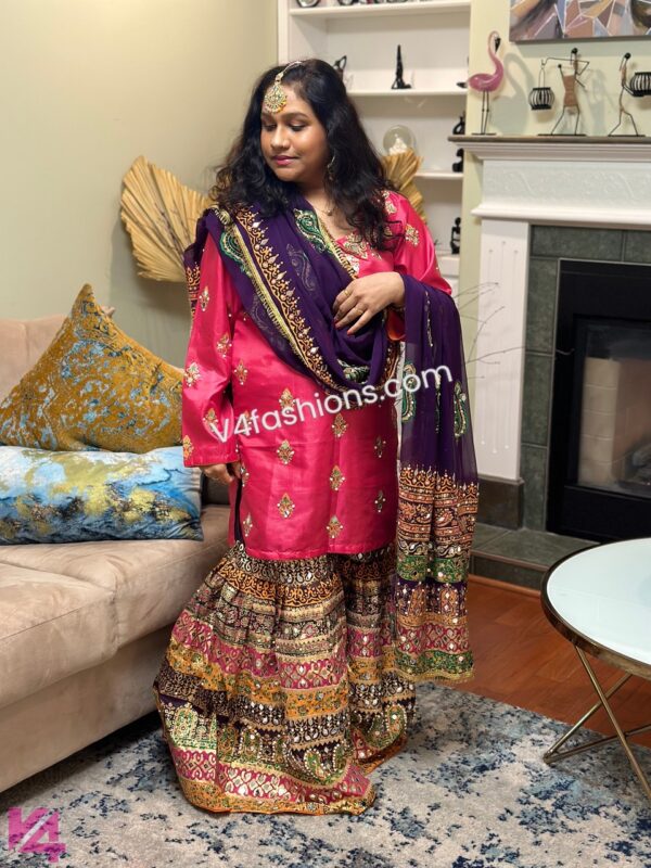 Pakistani sharara suit* Pink Top and muliticolour Sharara suit