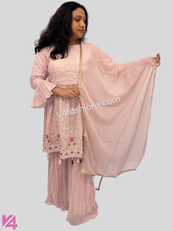 Soft pastel Pink sequence work sharara suit