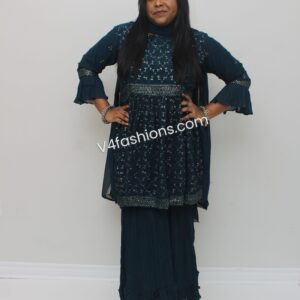 Blue sequence work sharara suit