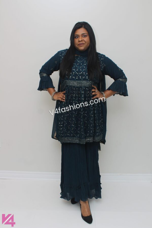 Blue sequence work sharara suit