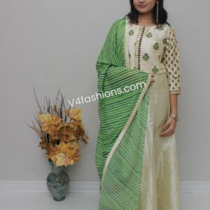 Green art silk long gown 3 piece suit