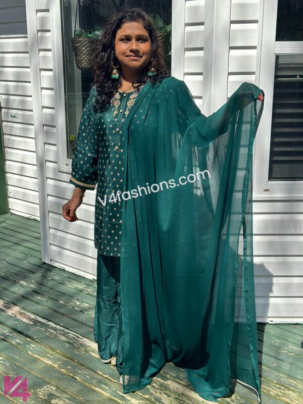 Green Banarasi butti 3 piece palazzo Set-4