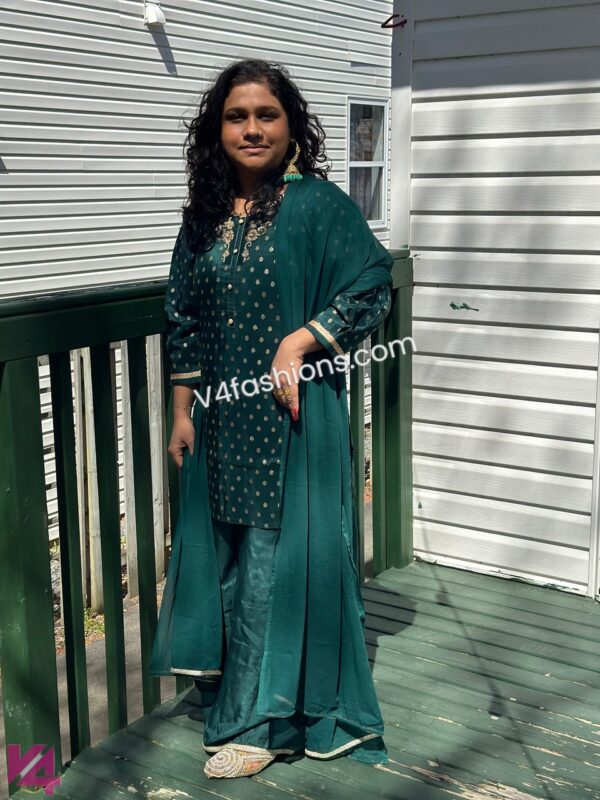 Green Banarasi butti 3 piece palazzo Set-3