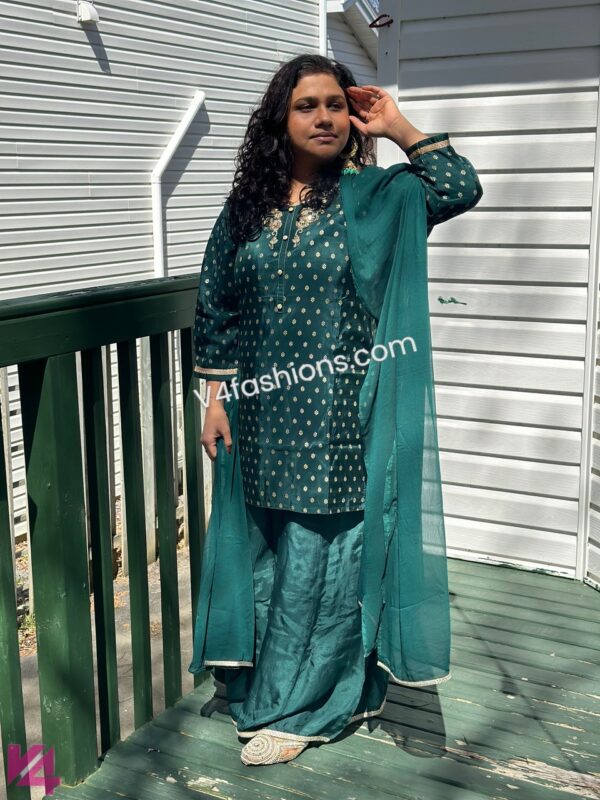 Green Banarasi butti 3 piece palazzo Set-2