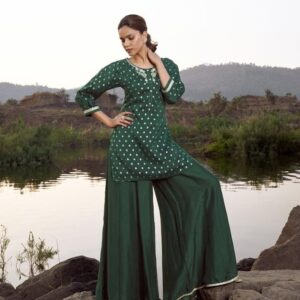 Green Banarasi butti 3 piece palazzo Set-1