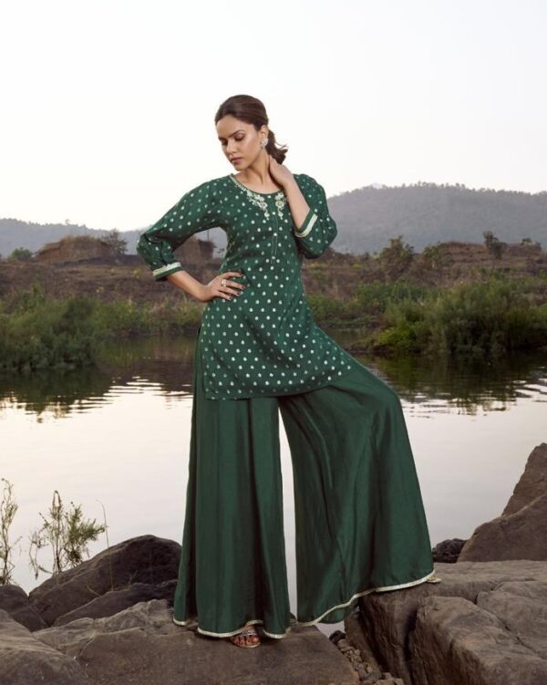 Green Banarasi butti 3 piece palazzo Set-1